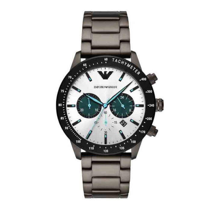 Emporio Armani Renato Chronograph Silver Dial Black Leather Strap Watch for Men - AR11473 - Image 4